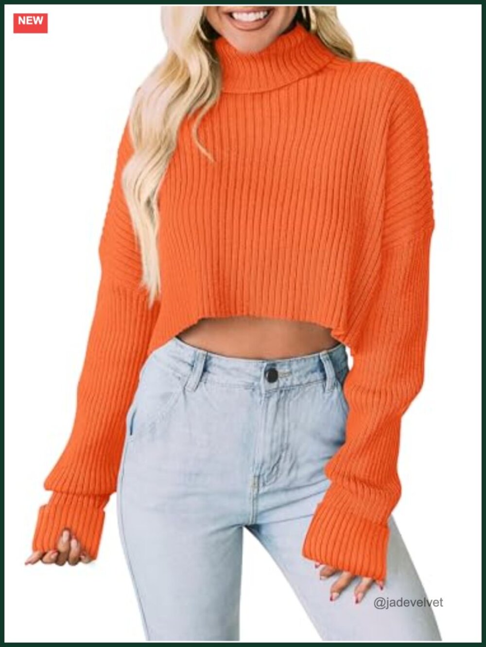 Cropped Turtleneck Long Sleeve Knit Pullover Sweater